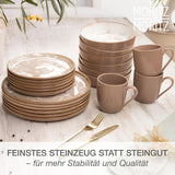 Moritz & Moritz MARIELLA 6-personers servisset i stengods i 24 delar - Modern beige servis med lekfull design, lättskött kaffeservering med tallrikar, skålar och koppar - Kombinationsset