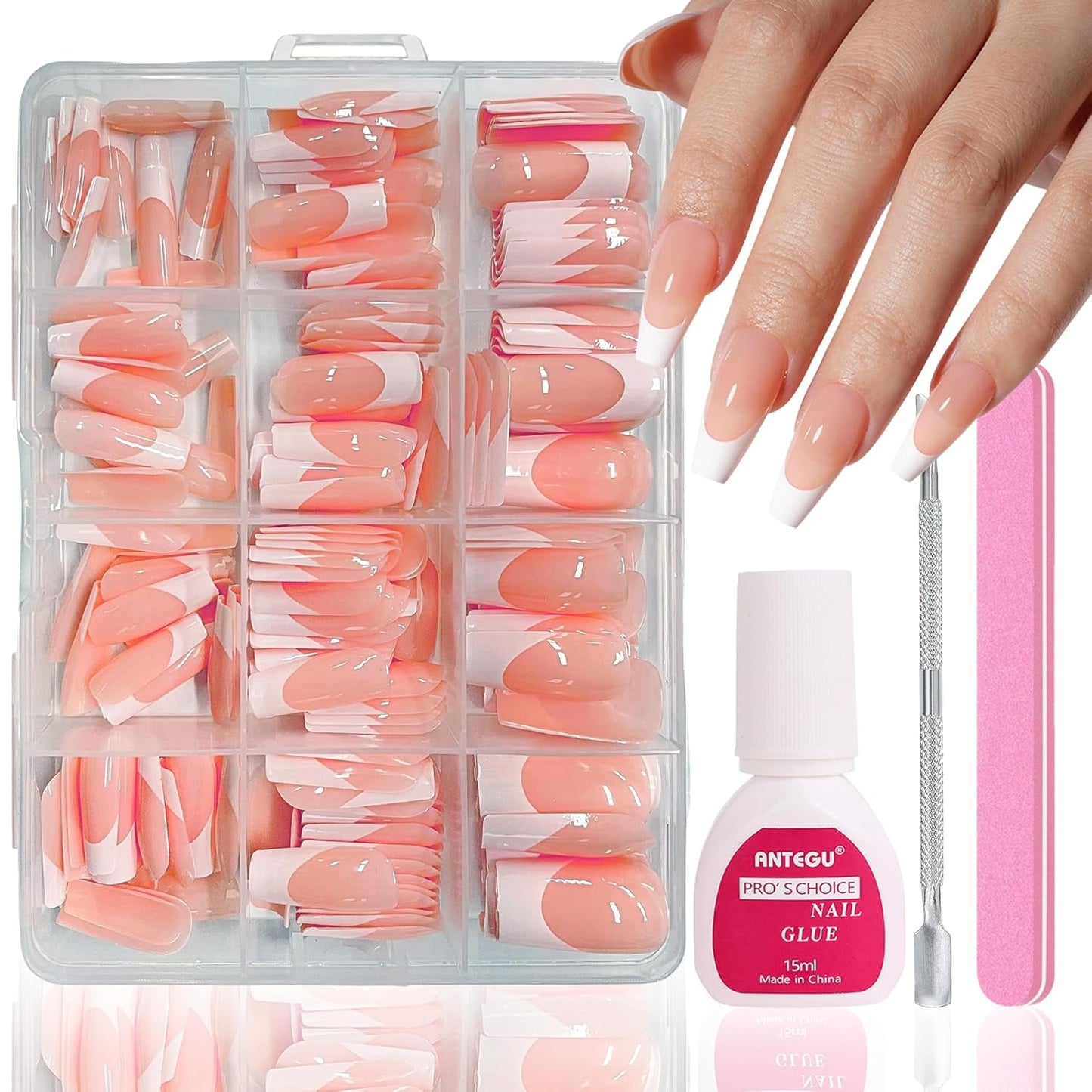 False Nails Set - 240 st Korta fyrkantiga naglar Soft Gel Model Naken Vit Gradient Fake Natural Lime On Fake Nails For Women DIY (Nude Gradient, 240X)
