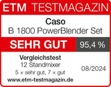 CASO B 1800 Powerblender-Set - Standmixer, 28 000 U/Min, Glasbehälter 1,75 L, Inkl. Trinkflasche Und Zerkleiner, Mixer Testsieger Mit Sehr Gut, Edelstahl Naty Shop