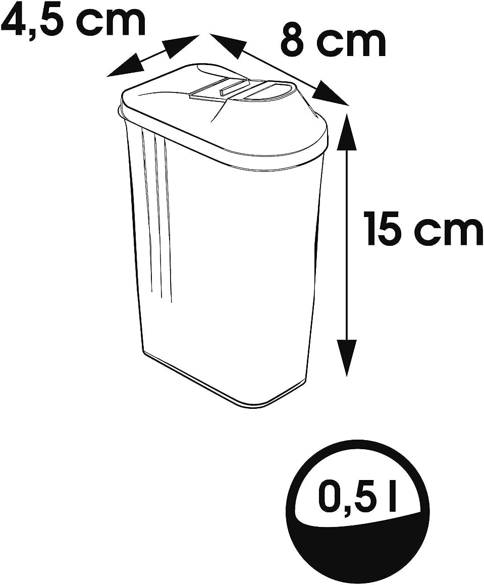 keeper hällbox för torra förråd, steglöst justerbart doseringslock, plast, 500 ml, 8 x 4,5 x 15 cm, Paola, vit Matförvaringslådor Naty Shop