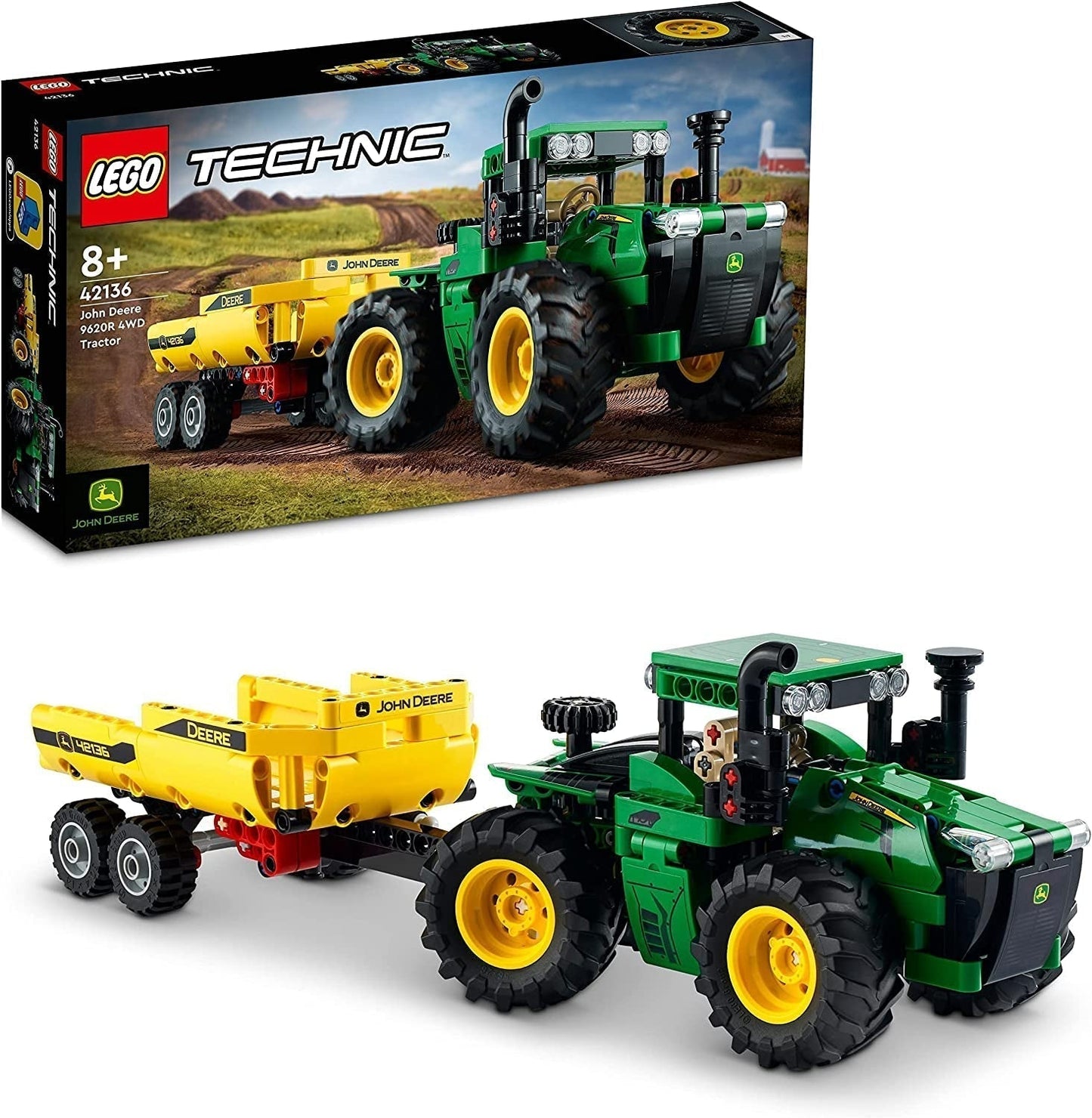 LEGO Technic John Deere 9620R traktor 4WD med tippvagn Klassisk jordbruksleksak för barn Pojkar och flickor 8 år gamla Samlarmodellsats 42136 Byggset Besuche den LEGO-Store Single