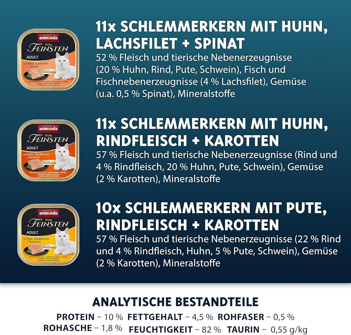 animonda Vom Feinsten Adult Gourmet Variety (32 x 100 g), spannmålsfritt och sockerfritt våtfoder för vuxna katter med en oemotståndlig gourmetkärna.