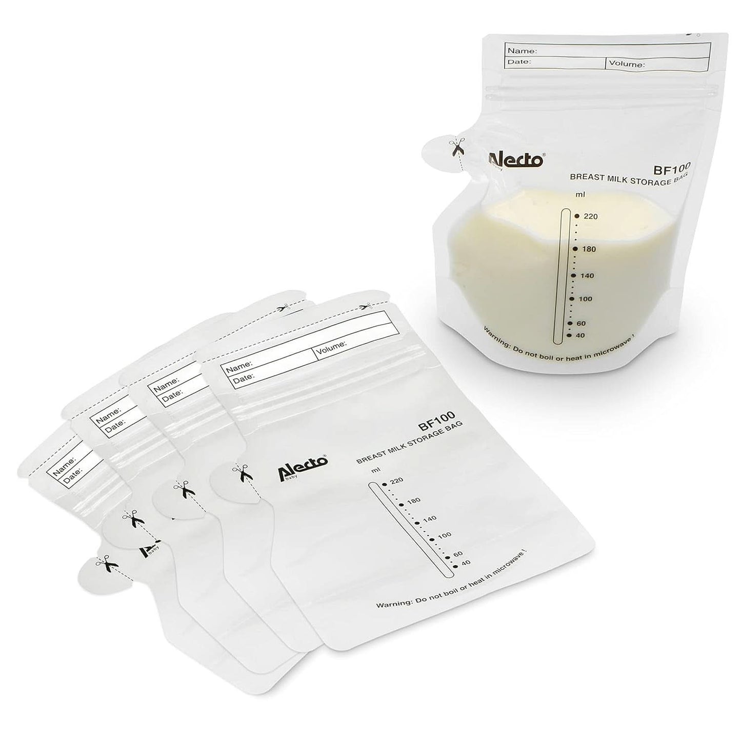 BF100 Förvaringspåse för bröstmjölk - Påse för bröstmjölk - kapacitet 220 Ml - 100 stycken - Transparent mat och amningstillbehör Bebe Naty Shop
