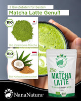 Nananatura'S Bio Matcha Latte Mix med 22 % ceremoniellt grönt tepulver från Japan | För en enkel och läcker njutning av te | Passar även till glass och bakverk