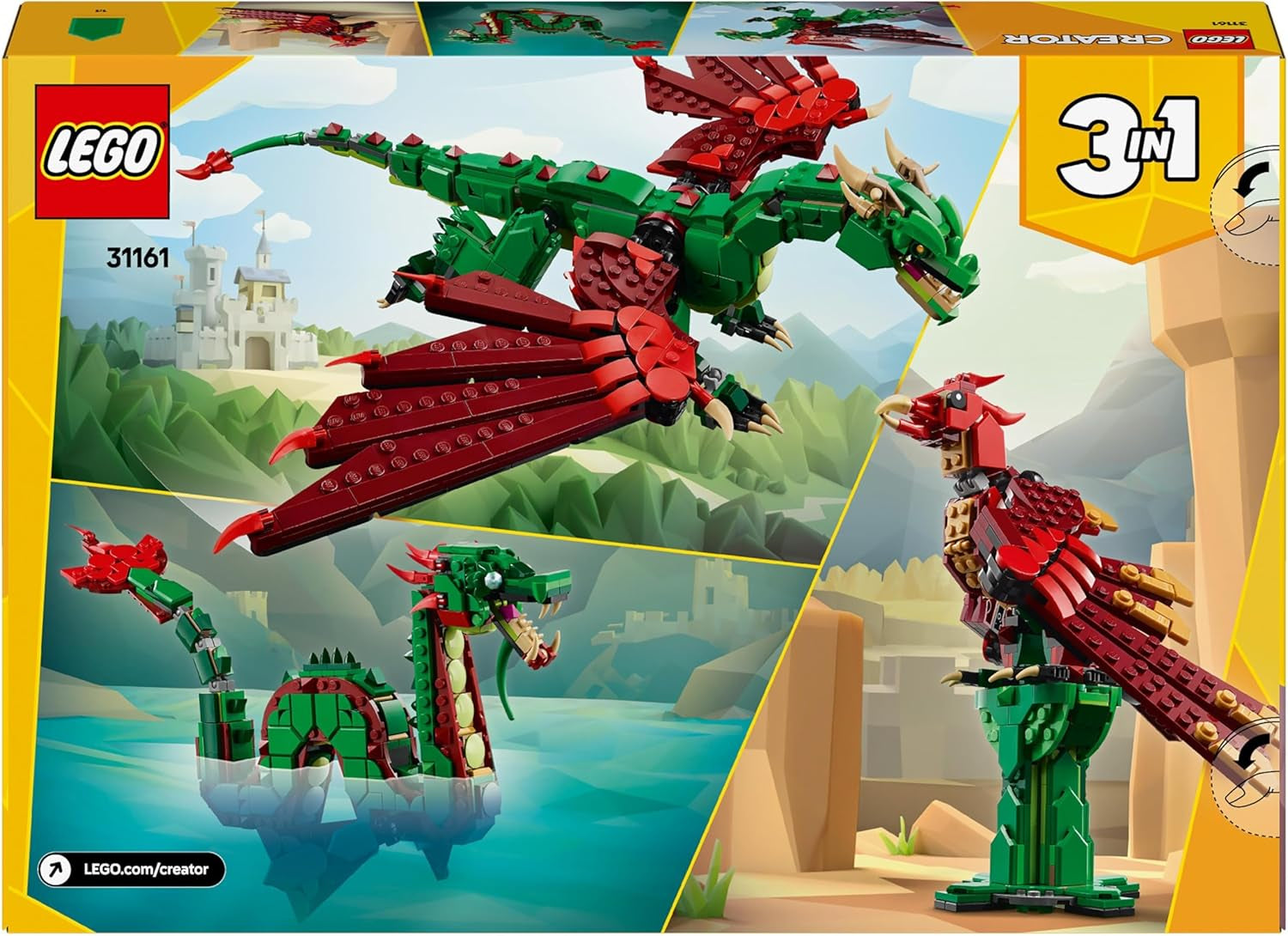 LEGO Creator 3In1 Green Dragon - Leksak - Förvandlas till en havsorm eller fenix - Djurbyggande leksak för barn - Present till pojkar och flickor från 9 år 31161 Byggset Besuche den LEGO-Store