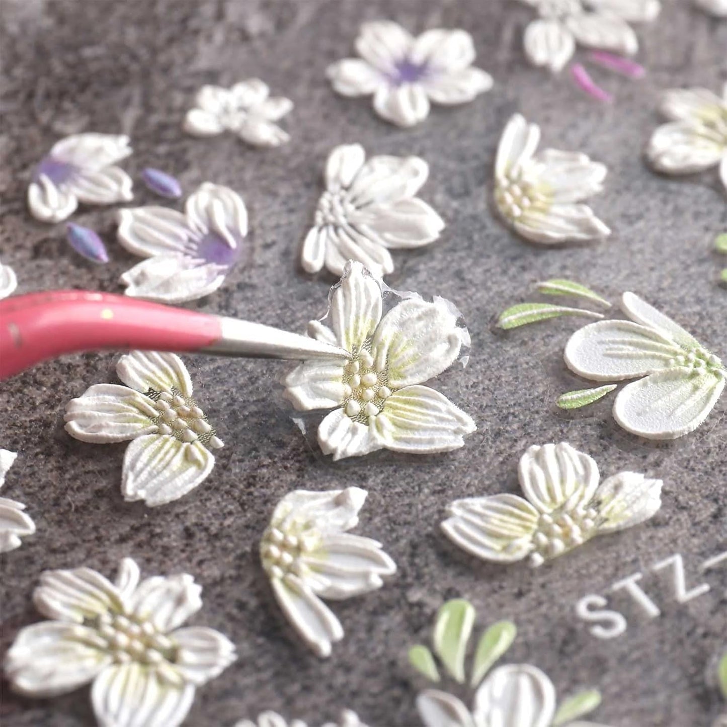 JMEOWIO 3D Nagelsticker Frühling Blume Nail Art Sticker Selbstklebend Nagelaufkleber 5D Stereoskopisk Blumen Dekoration Nageldesign Zubehör 4 Blatt