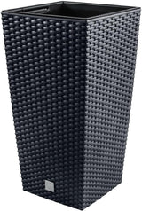 Prosperplast krukor/krukor i rottinglook med insats | 26,5 x 26,5 x 50 cm | antracit | väder- och UV-beständig | gjord av robust plast | för interiör och exteriör
