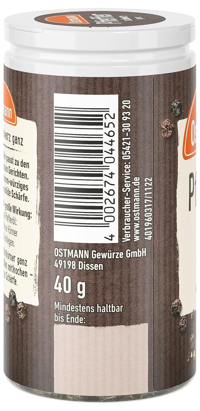 Ostmann Gewürze - Pfeffer schwarz ganz | 40 g i Der Streudose