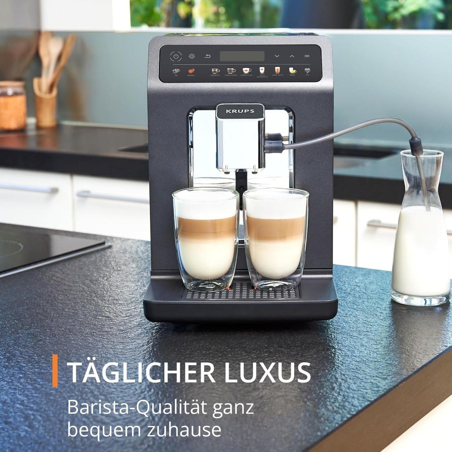 KRUPS Evidence En automatisk espressomaskin med mjölkslang, entrycks cappuccino, 12 specialdrycker, 2-koppsfunktion, färgdisplay, espressomaskin, TÜV-certifikat, svart, EA895N10