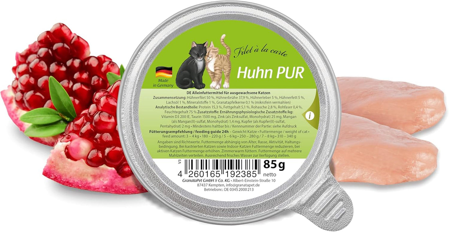 GranataPet Filet à la carte Kyckling PURE, blöt kattmat, spannmålsfria filébitar, kattmat utan tillsatt socker, hög kötthalt, 6 x 85 g