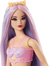 Barbie sjöjungfrudocka med rosa och lila fint hår och pannband, skaltopp och lavendelblå svansfendocka, HRR06 Naty Shop Dolls