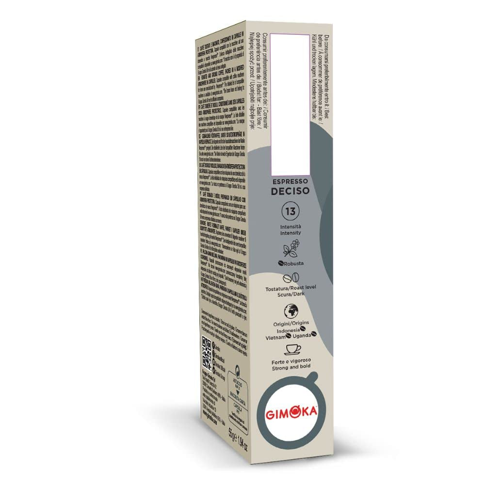 Gimoka Kaffeekapseln Espresso Deciso, Intensität 13/13-100 Kapsel - Kompatibel med Nespresso* Haushalts-Espressomaschinen - 100 Stück (10 x 10 Getränke) - Hergestellt i Italien