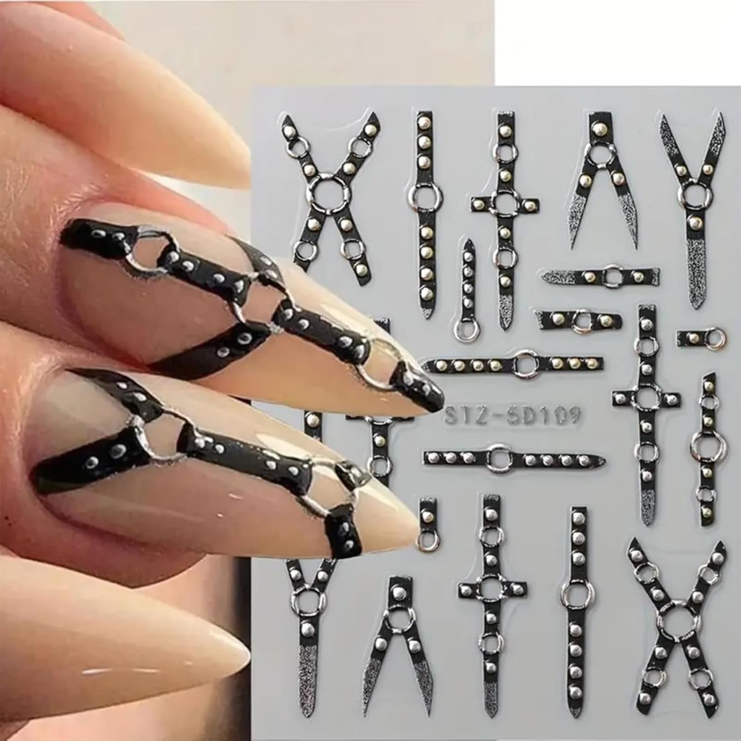 2PCS 5D Relief Gothic Punk Nagelsticker, Nagel Sticker Selbstklebend Kreuz Und X-Form Halloween Nagelaufkleber, Nageldesign Zubehör Für Damen Nail Art