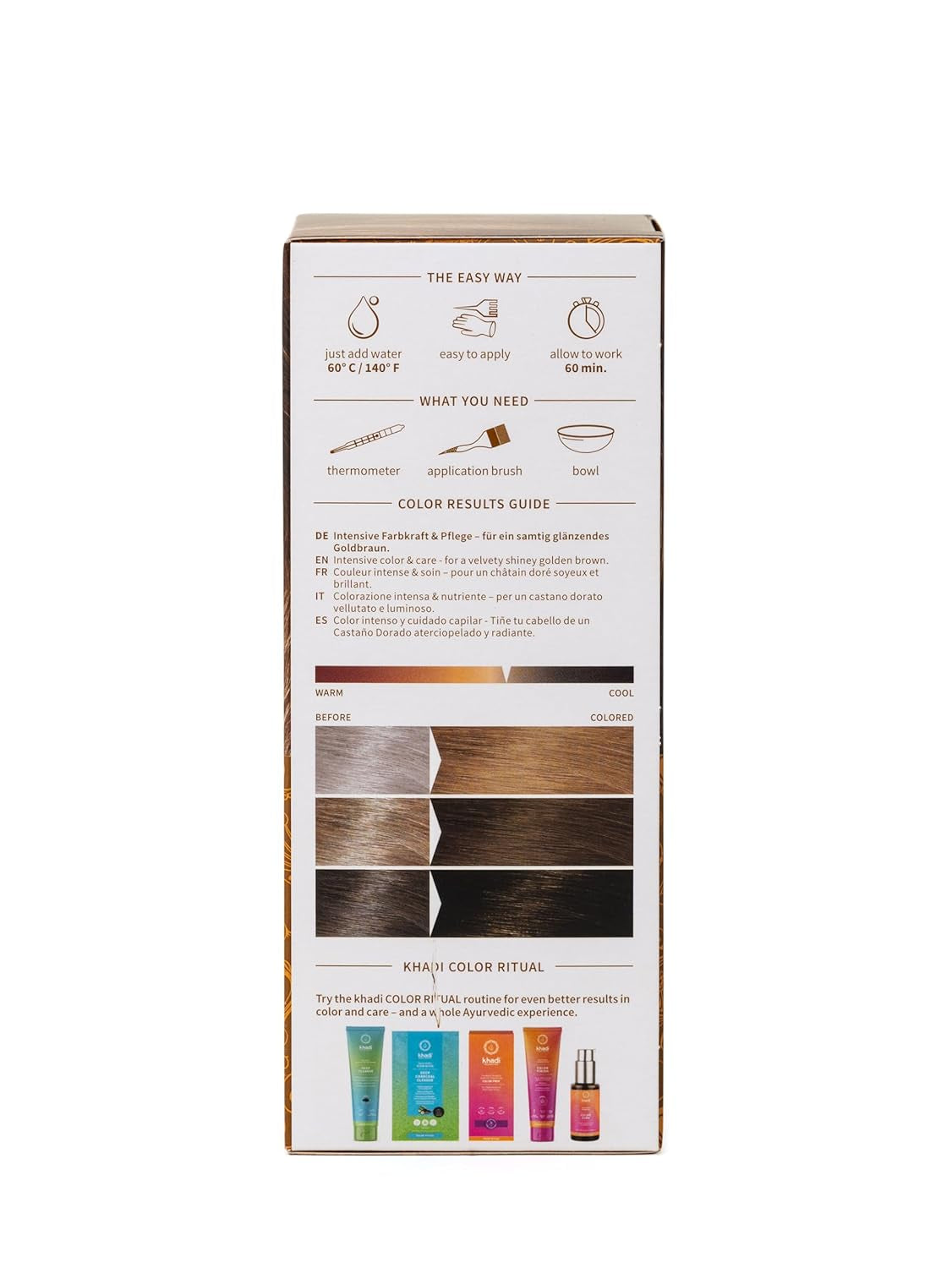 khadi GOLDBRAUN växtbaserad hårfärg, hårfärg från ljus bärnsten till mjuk och glänsande gyllenbrun, 100 % växtbaserad naturlig hårfärg, naturlig och vegan, certifierad naturlig kosmetika, 100 g Naty Shop Hair Dye