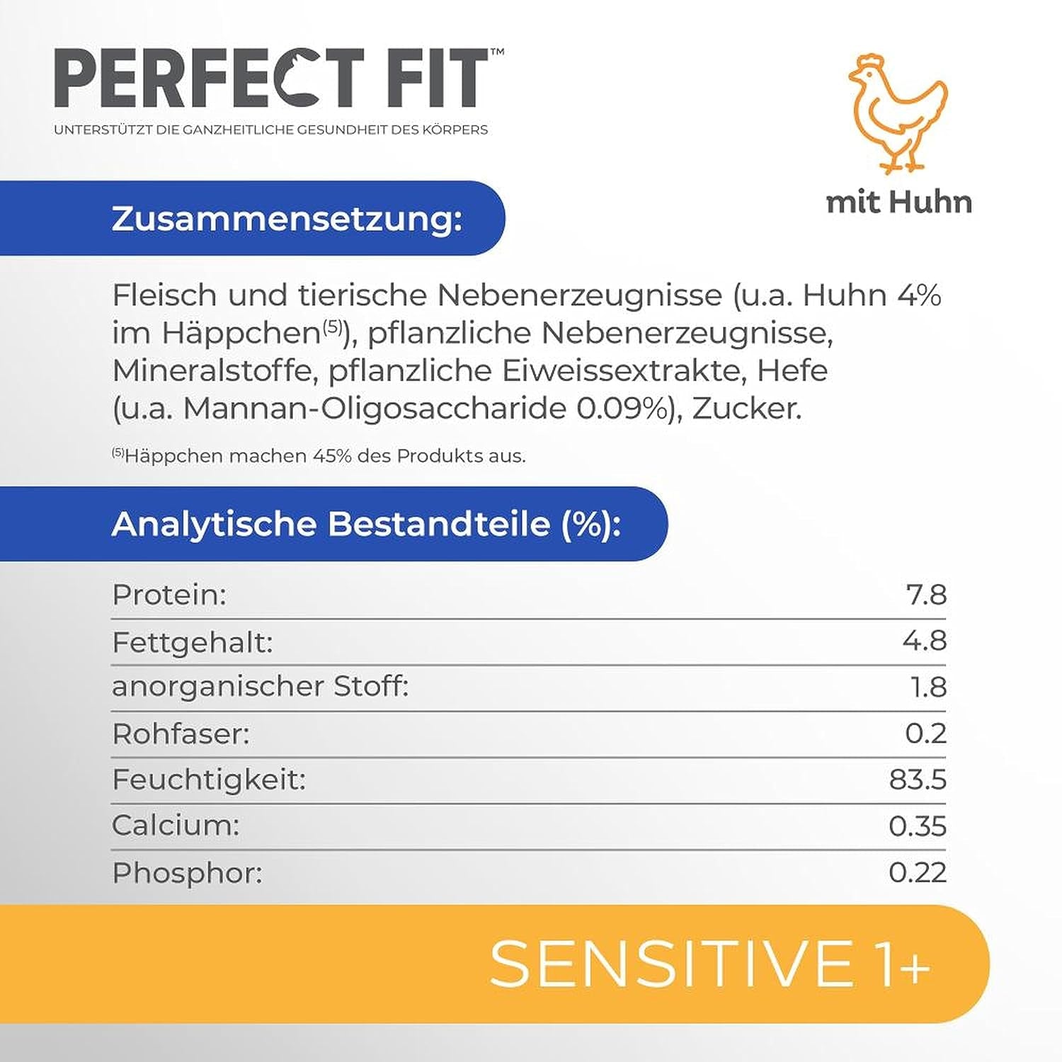 Våtfoder för katter Perfect Fit Sensitive 1+ med kyckling i sås, 12 påsar, 12 x 85g - Premium våtfoder för känsliga katter från 1 år, utan vete och soja, för att stödja matsmältningen