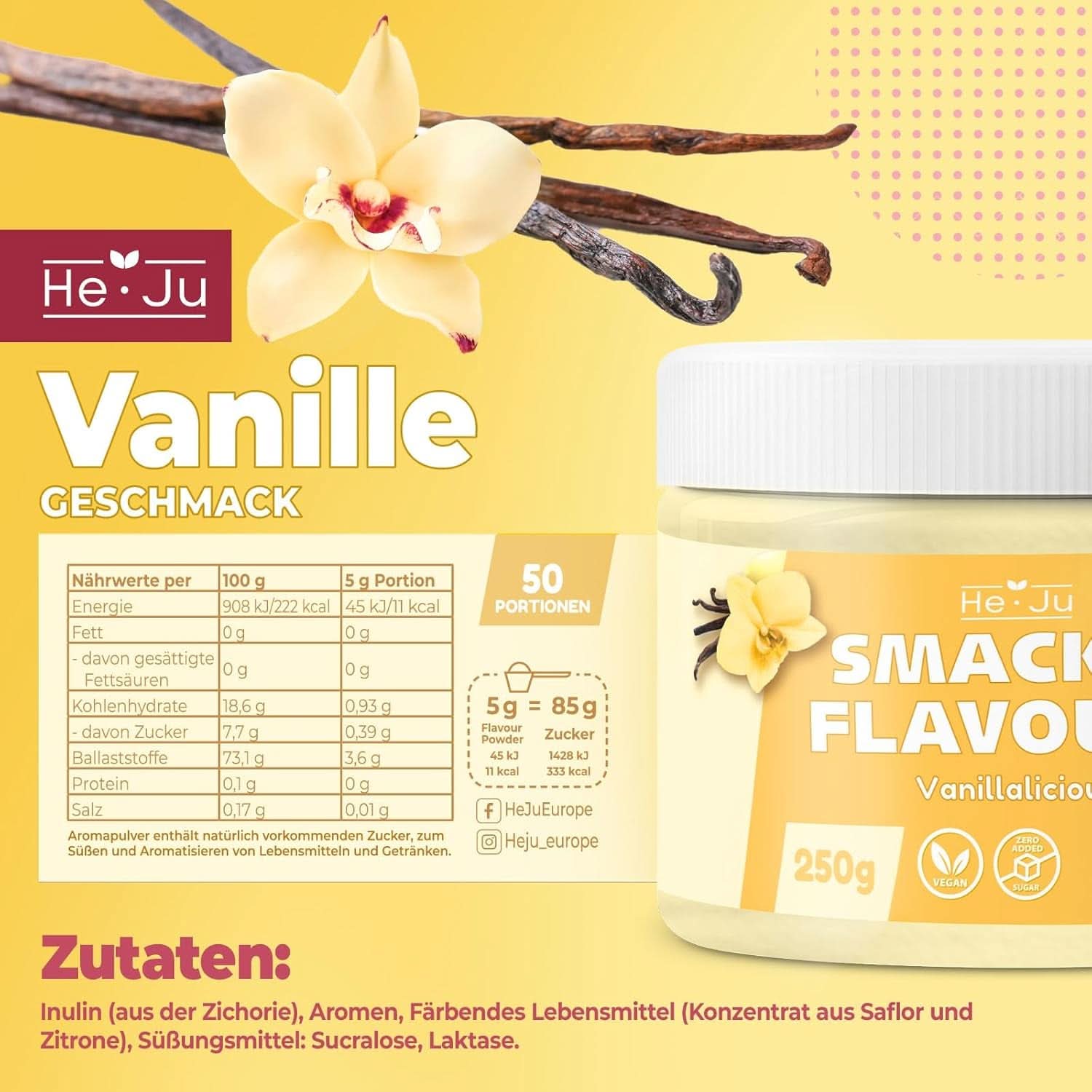 He-Ju, Pulver med vaniljsmak, 250 gram Aromas Naty Shop