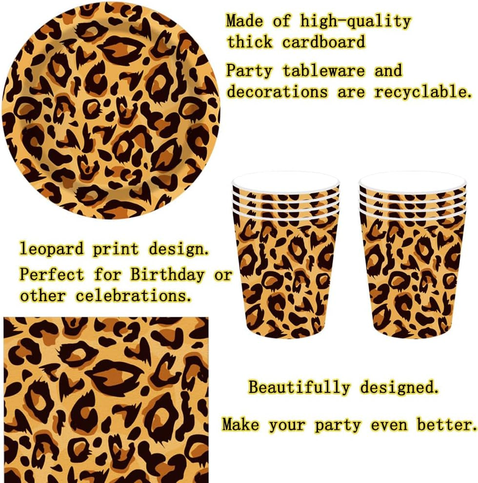 Leopardmönster Party Geschirr Kindergeburtstag Deko Geburtstag Party Geschirr Dschungel Pappteller Becher Servietten Babyparty Tischdeko Set