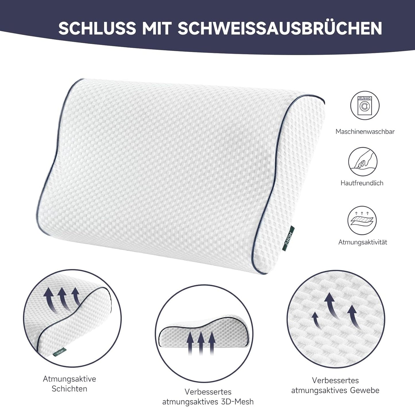 Z-Hom Nackstödskudde, Memory Foam Kudde, Side Sleeper Kudde, Ergonomisk Kudde, Anti Snorking Kudde, Ortopedisk Sovkudde, Avtagbart överdrag (49 X 30 X 7/10 Cm) Cervikala ortopediska kuddar Naty Shop