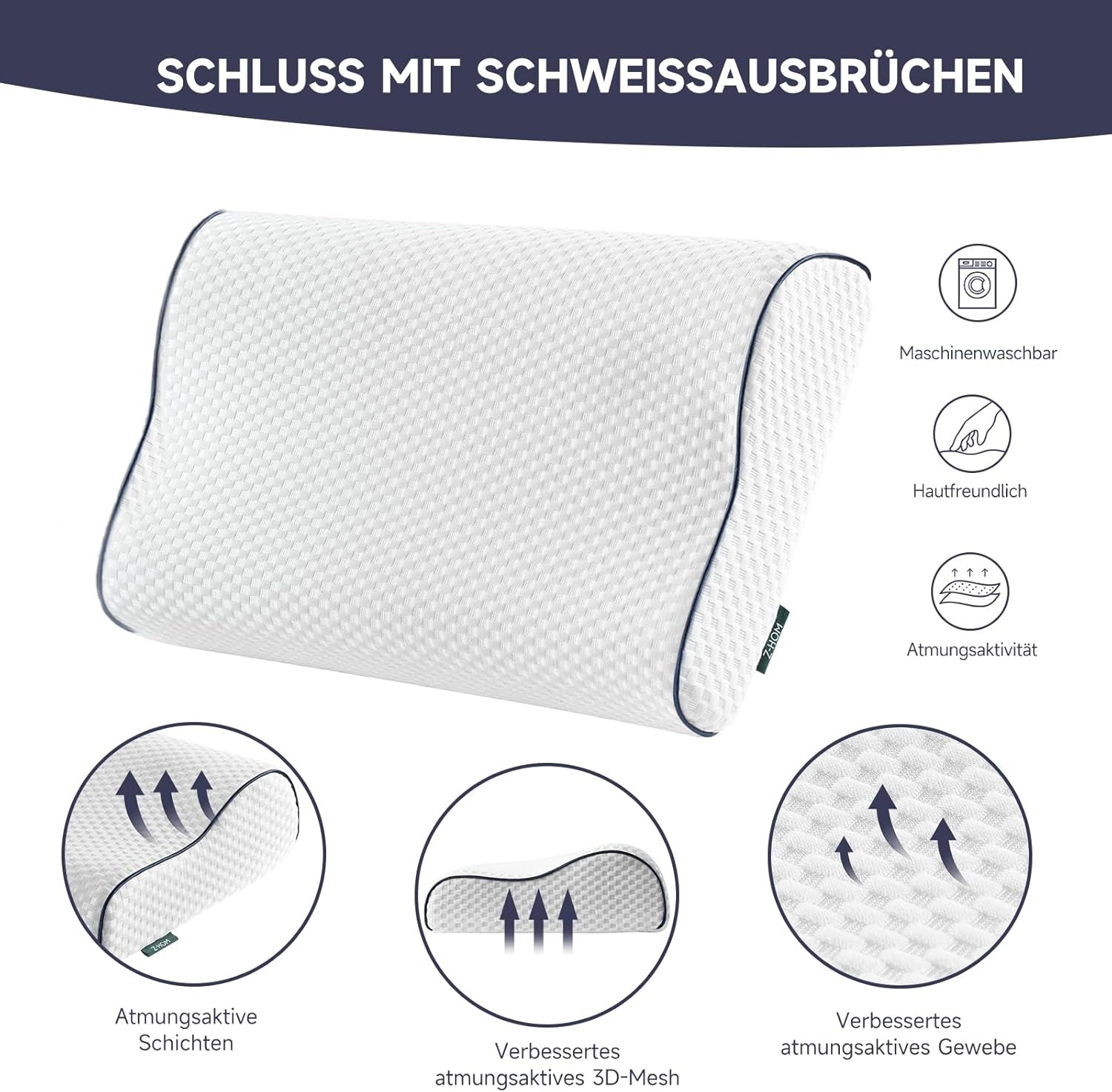 Z-Hom Nackstödskudde, Memory Foam Kudde, Side Sleeper Kudde, Ergonomisk Kudde, Anti Snorking Kudde, Ortopedisk Sovkudde, Avtagbart överdrag (49 X 30 X 7/10 Cm) Cervikala ortopediska kuddar Naty Shop