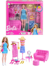 Barbie-modedockor och garderobsset med kläder, accessoarer och salongsmöbler, långvarigt frisörnöje för barn från 3 år och uppåt, HPL78