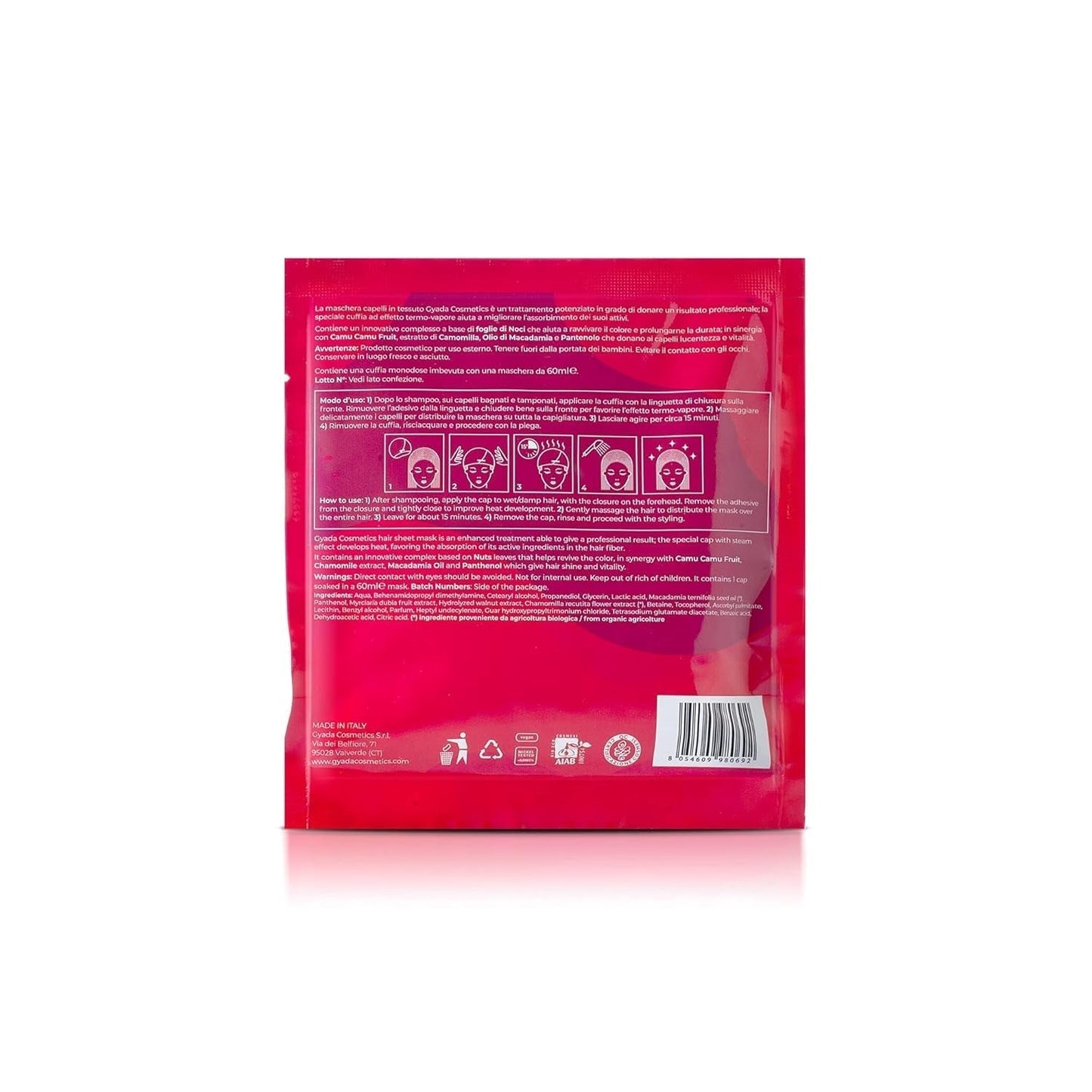 GYADA COSMETICS Färgskydd och uppfriskande tyghårmask med glanseffekt termiskt skydd Kamomill Macadamiaolja och pantenol 60ml Naty Shop hårmask