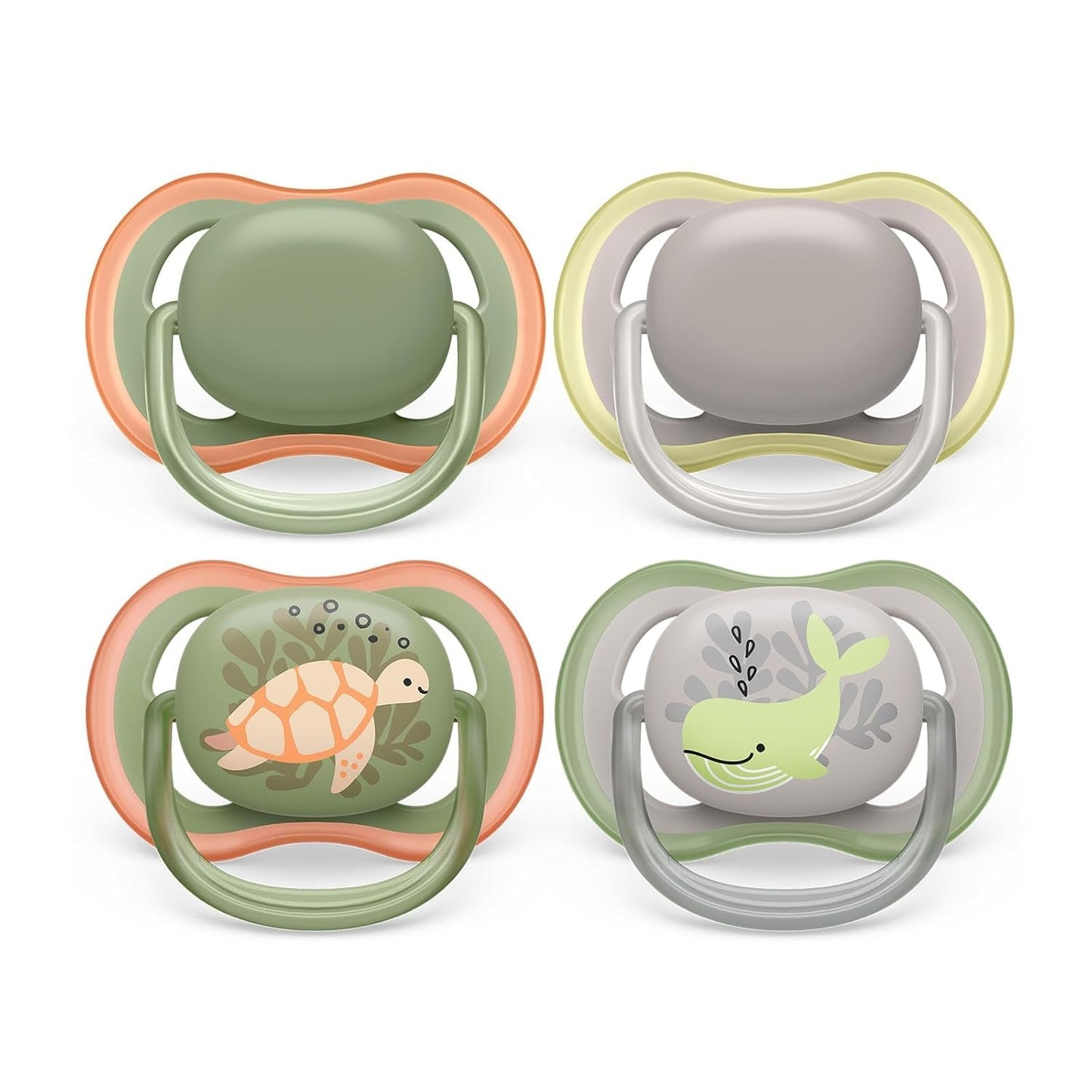 Philips AVENT ultraluftnappar - paket med 4 BPA-fria nappar som andas för bebisar 6-18 månader, inklusive bärväska och sterilisering, sköldpadda/valmönster (modell SCF085/66)