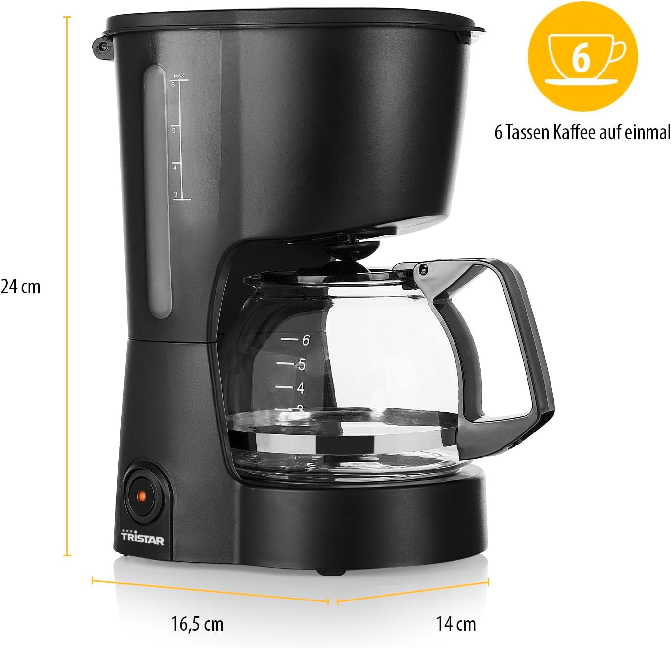 Tristar kaffebryggare, kapacitet 6 koppar, 600W, varmhållningsfunktion, automatiskt stopp, permanent filter, anti-droppsystem, kompakt och portabel, lätt att rengöra, CM-1246
