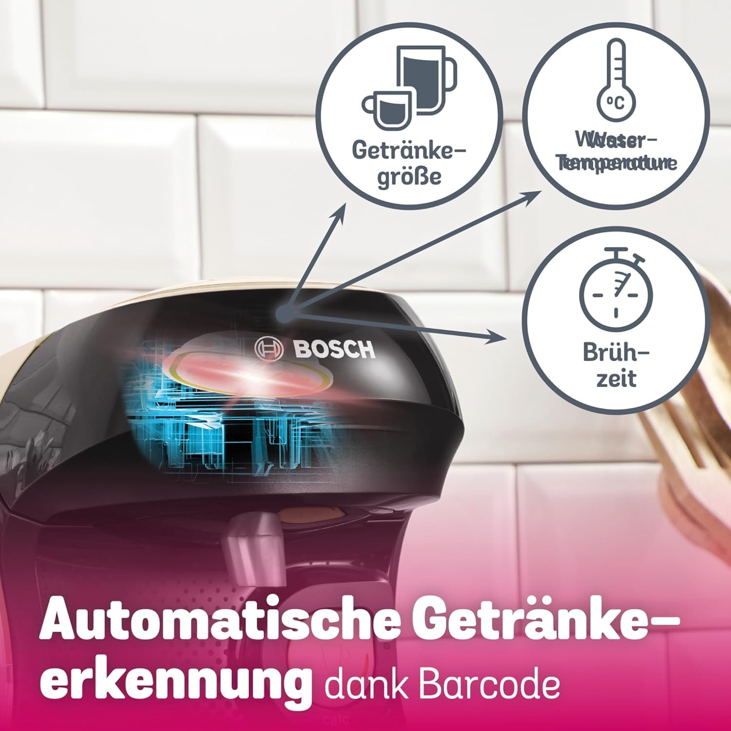 Bosch Tassimo Happy Friendly TAS107E Kapselespressomaskin, 70+ drycker, Lämplig för alla koppar, Auto-Stop, Hållbar, Perfekt Dosering, Platssparande, 1400W, Kräm/svart