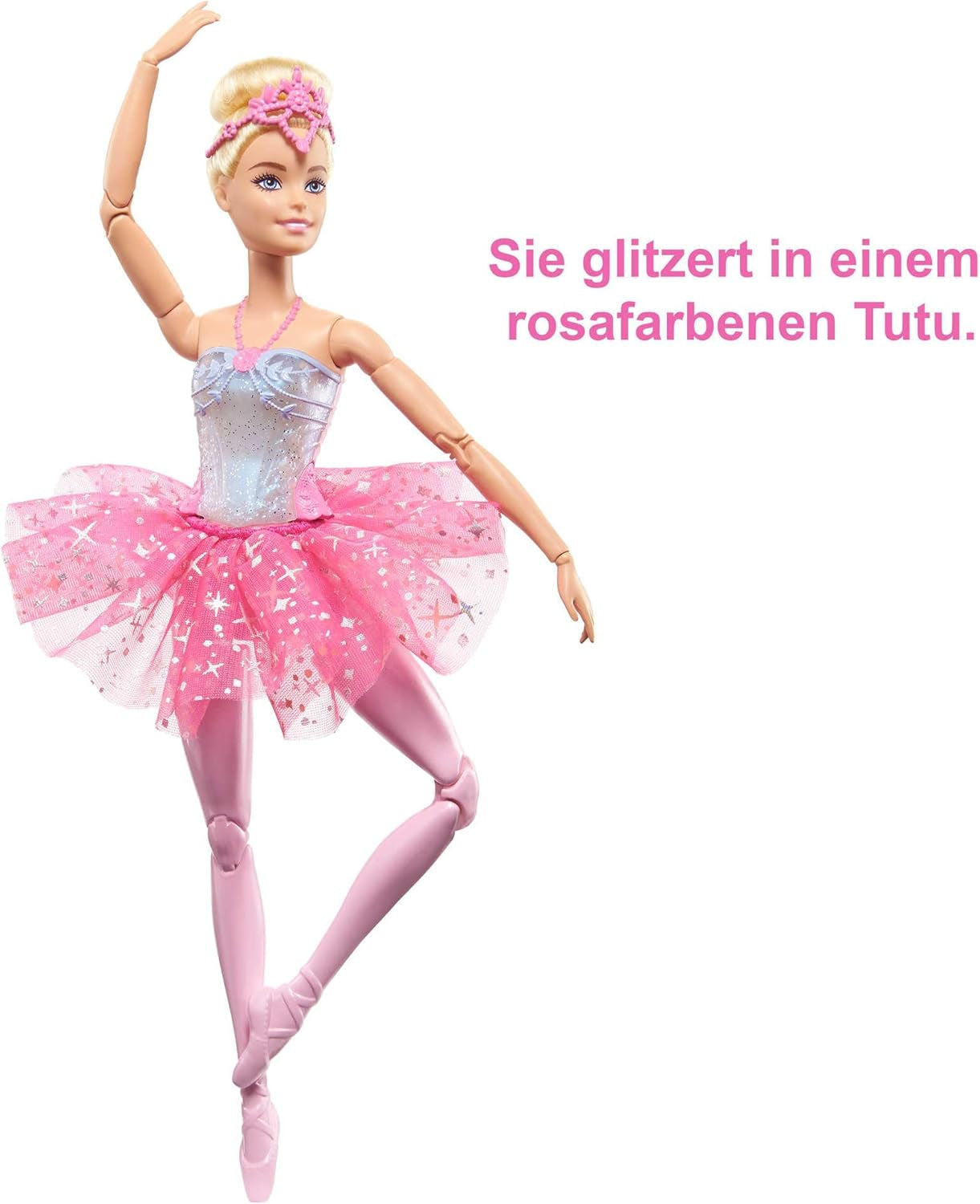 Barbie Dreamtopia Magic Ballerina Doll med ljus, rosa tutu och blont hår, 5 ljus- och ljudeffekter, positionerbar Barbie, 3+, HLC25