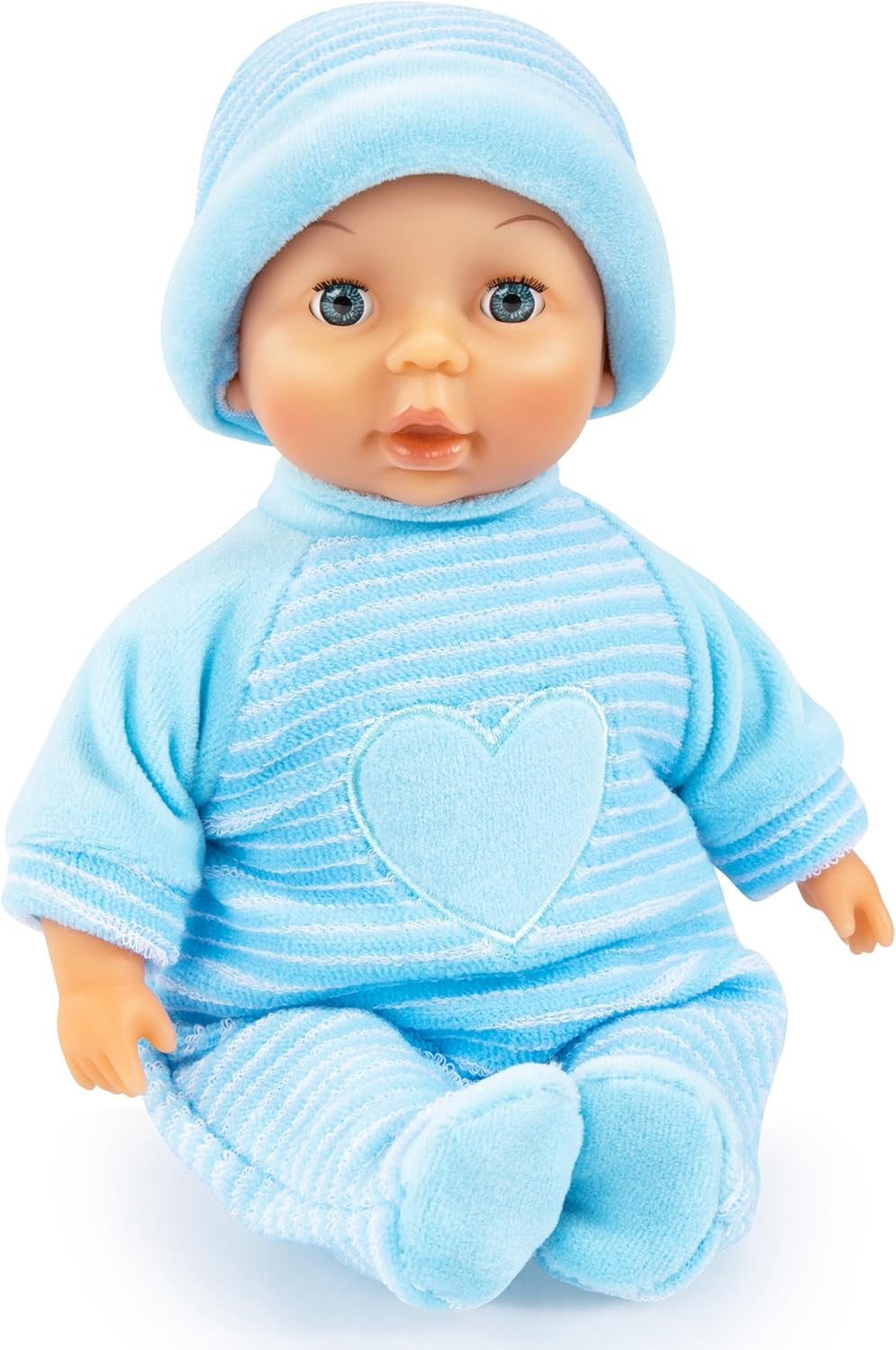 Bayer Design 92802AU My First Baby 28cm, Baby Doll, Mjuk kroppsdocka med sovande ögon, Mycket praktisk, Söt outfit, Blå med hjärta