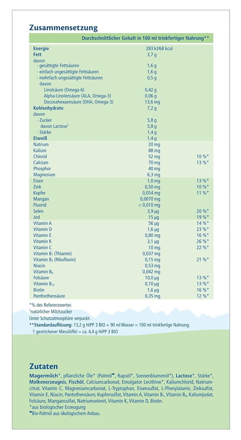 HiPP 3 Ekologisk tillskottsmjölk (4 x 600g) - efter 10 månader, med Omega-3 (DHA, ALA), Kalcium, Vitamin D, av bästa ekologiska kvalitet