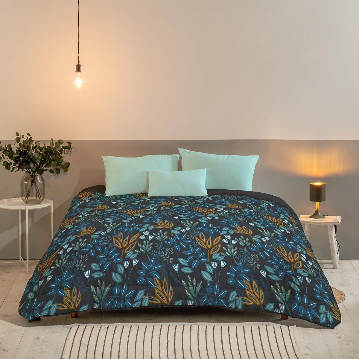 Bleu Câlin Tryckt 1 person Hermance täcke, polyester, blå/grå, 140 X 200 Cm Täcken och täcken Naty Shop Blå/grå 220X240 Cm