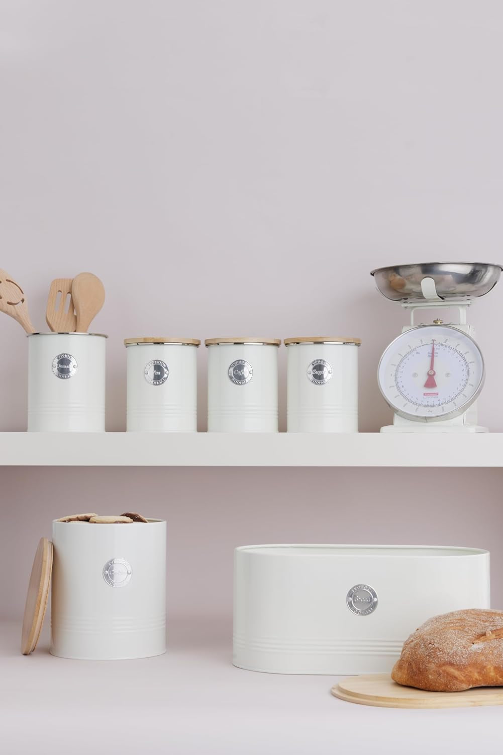 LIVING samling, sockerskål med lock | grädde pastell | förvaringsbox 1 L kök för socker | sockerbehållare av stål med lock | Bambu lufttäta förvaringsburkar med lock Naty Shop Food förvaringslådor