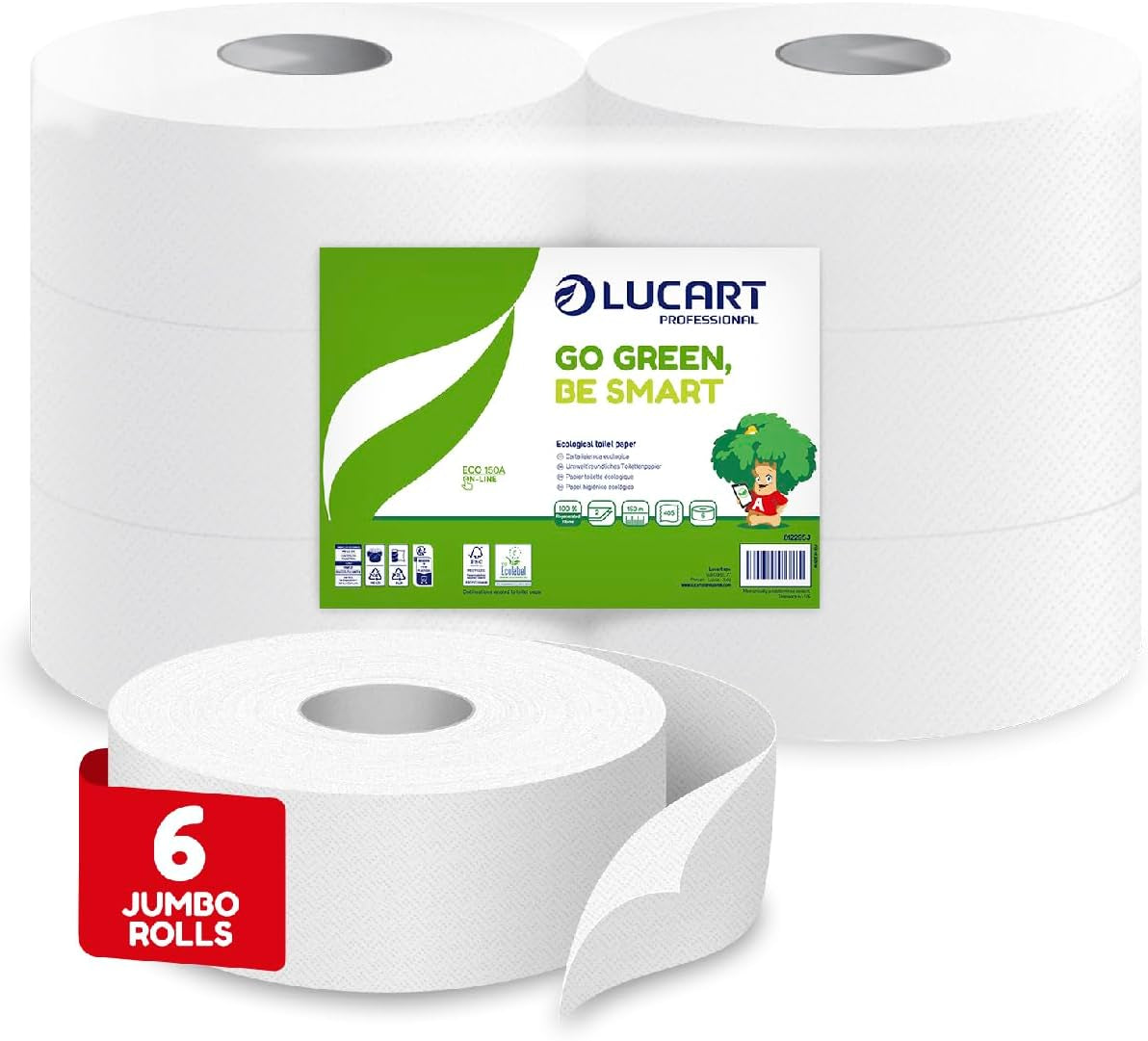 Jumbo Eco toalettpappersrullar, 2-lagers, handtvättkräm med rengörande, fuktgivande och utjämnande formel - Blomdoft - 5L, 6 stycken (1-pack)