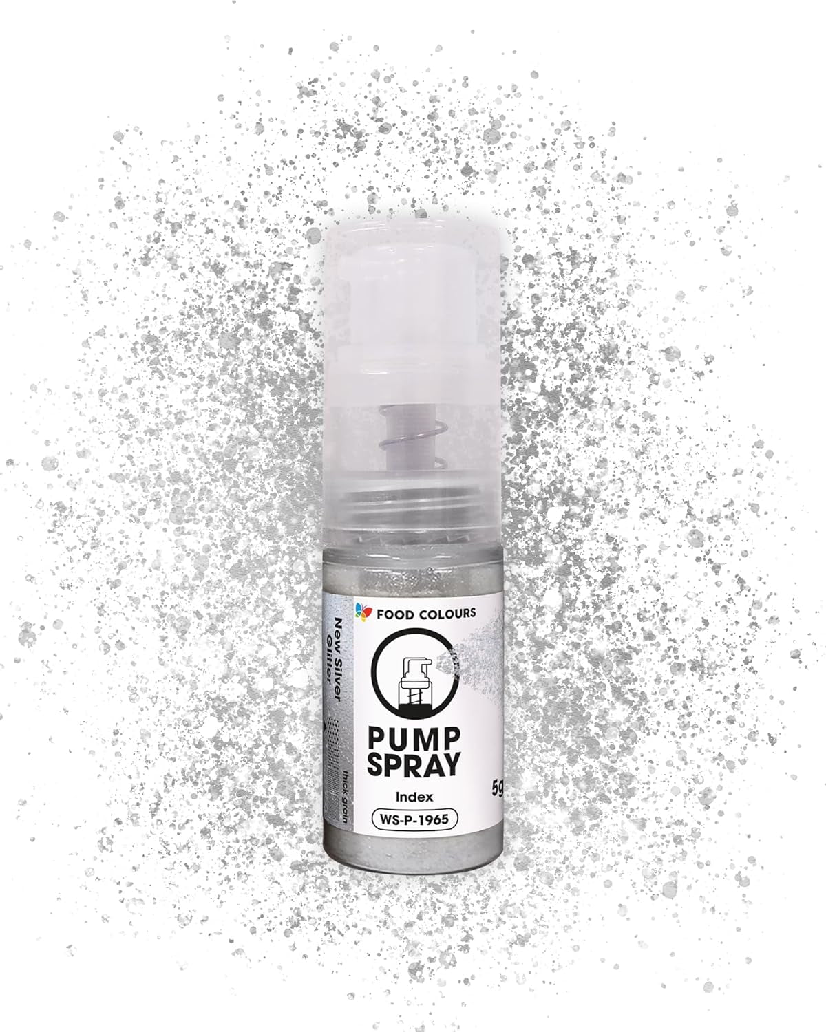 Ätbar matspray med glitter NYTT SILVER SKIMRANDE 5G pump med metallpulver för snabb och effektiv dekoration av kakor, krämer, geléer, praliner, choklad och sockerdekorationer