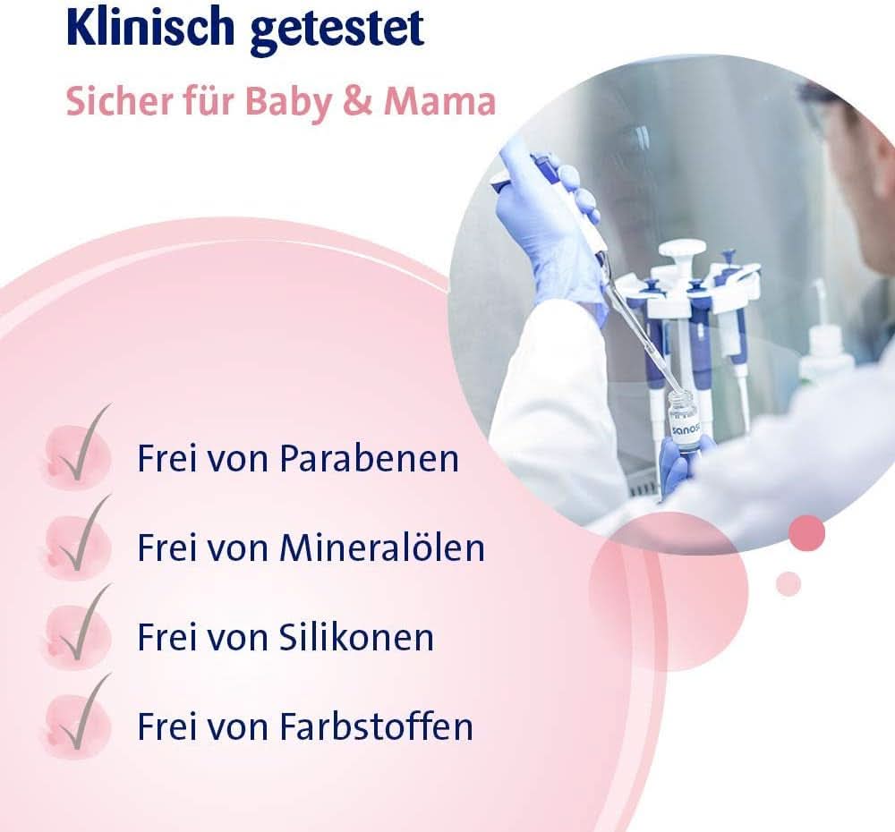 Sanosan Stretch Mark Minimiser, kliniskt testad - bevisat minska bristningar efter graviditet, utan paraffinolja, färgämnen, silikoner, 75 ml Kosmetika och skönhet Naty Shop