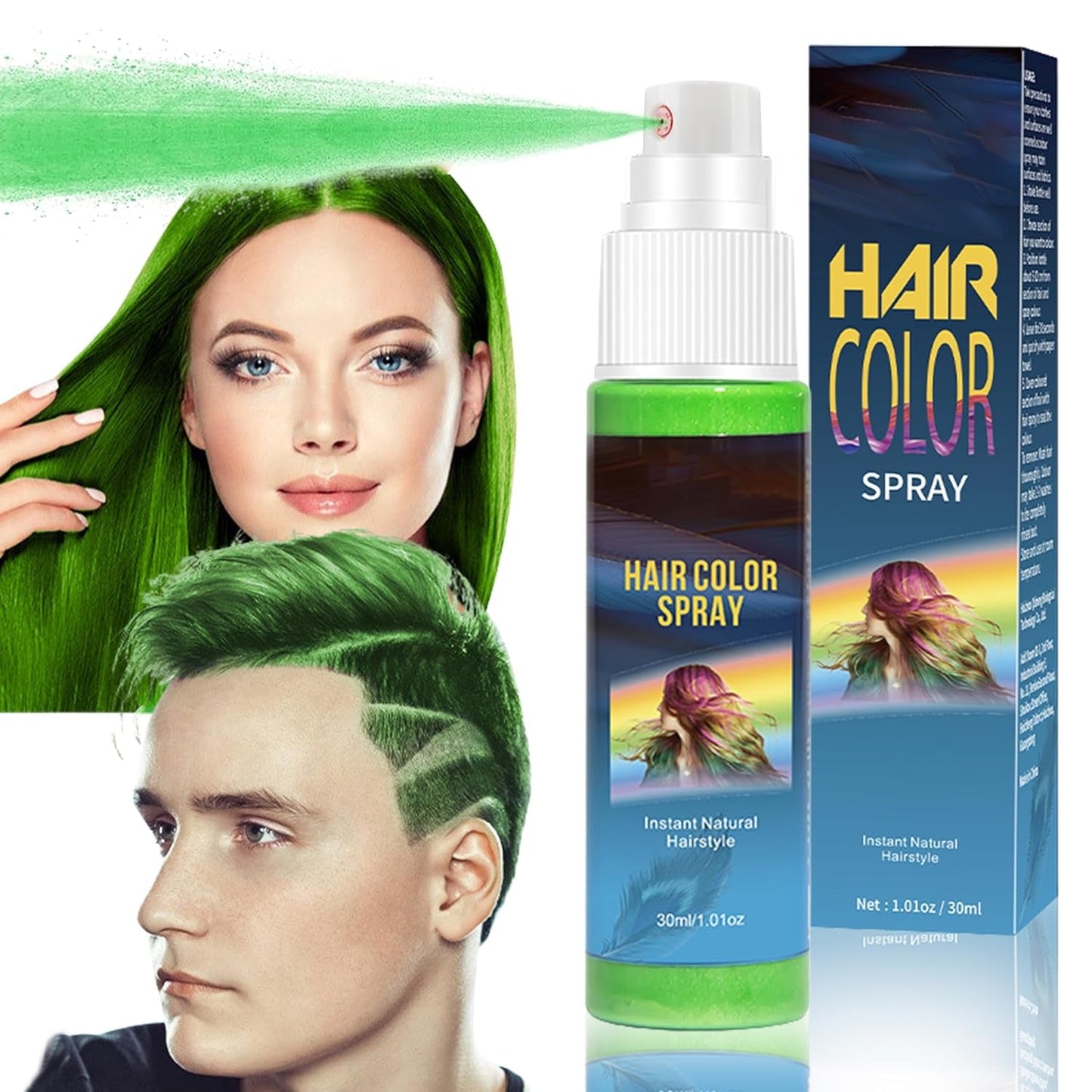 Hårsprayfärg - 30 ml tillfällig grön hårfärgsspray, naturlig hårfärgning tillfällig hårfärgsspray, tvättbar hårfärg för fest Cosplay Halloween (grön) Hårfärgning Naty Shop Green
