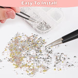 2 Boxen Nail Art Strasssteine, Mit Pincett Nägel Flatback Perlen Nail Charms Mit Kristallen Nagelzubehör Diamanten Edelstahl-Perlen Für Nagelschmuck