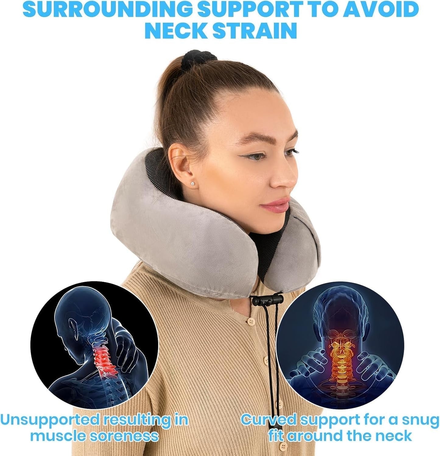 Good Nite Nackkudde Flygplan Nackkudde Resekudde Vuxen Nackkudde Bil Hemkudde Huvudkudde Ergonomisk Memory Foam Tvättbar med smal rygg Justerbar Grå resekuddar Naty Shop