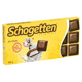 Schogetten för barn, chokladkaka 100g, mjölkchoklad med krämig mjölkfyllning, bekvämt portionerad. En delikatess. Bit för bit.