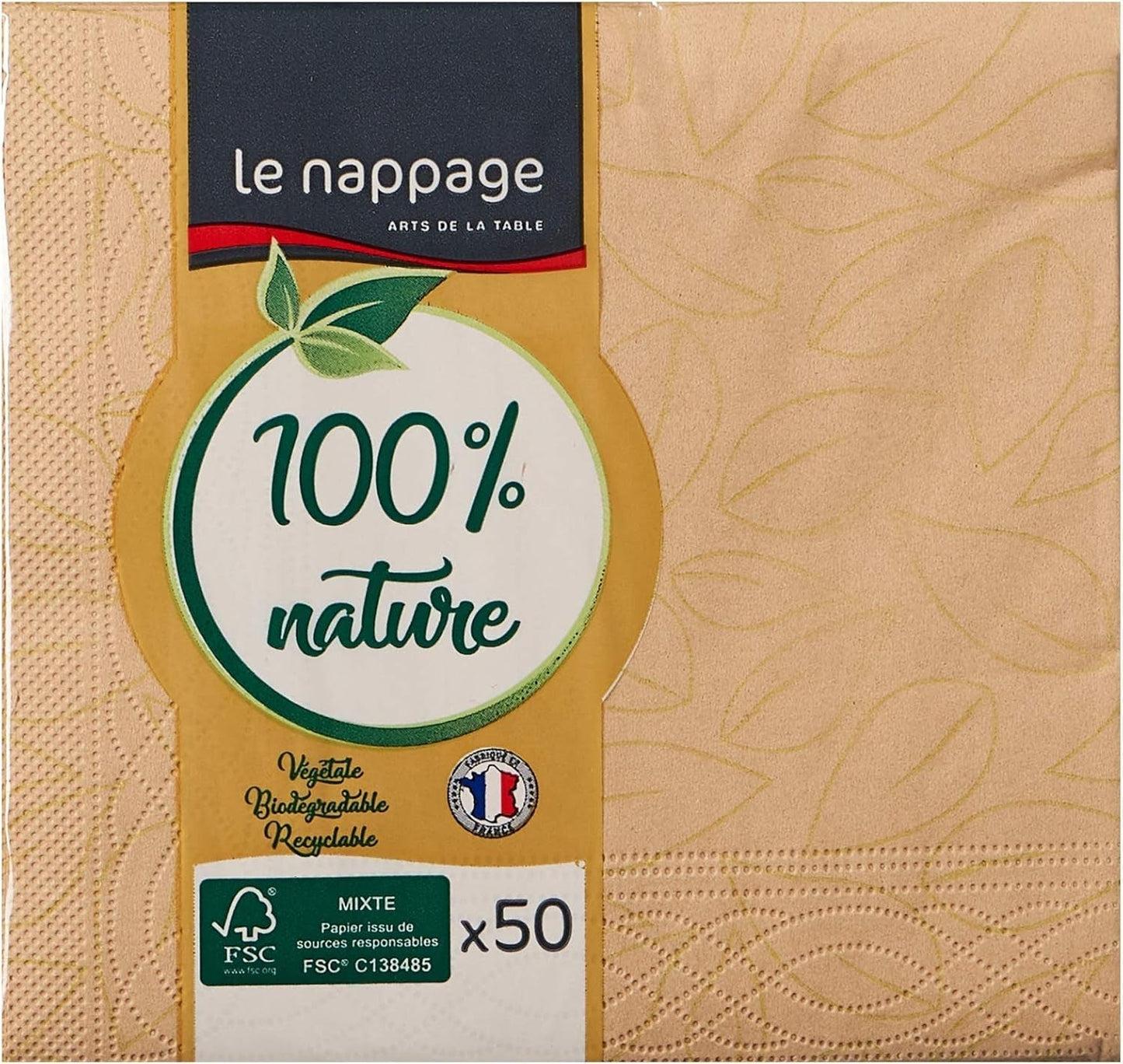 Le Napage 50 bomullsservetter 25 X 25 cm, 3 lager, FSC vit