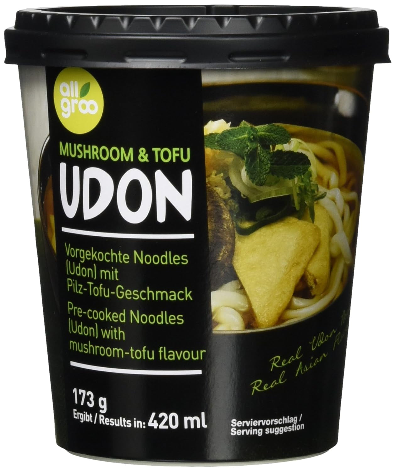 Allgroo Udon Cup Instant Nudles - Smakrik kryddig skaldjur Udon Soppa - Snabb förberedelse (1 x 173g)