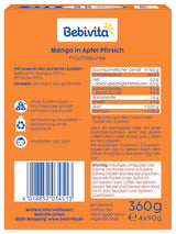 Mango Apple Peach pressbara påsar - 16-pack (4-pack, 4 x 90 g vardera), utan tillsatt socker, glutenfri, perfekt för mellanmål och på resande fot