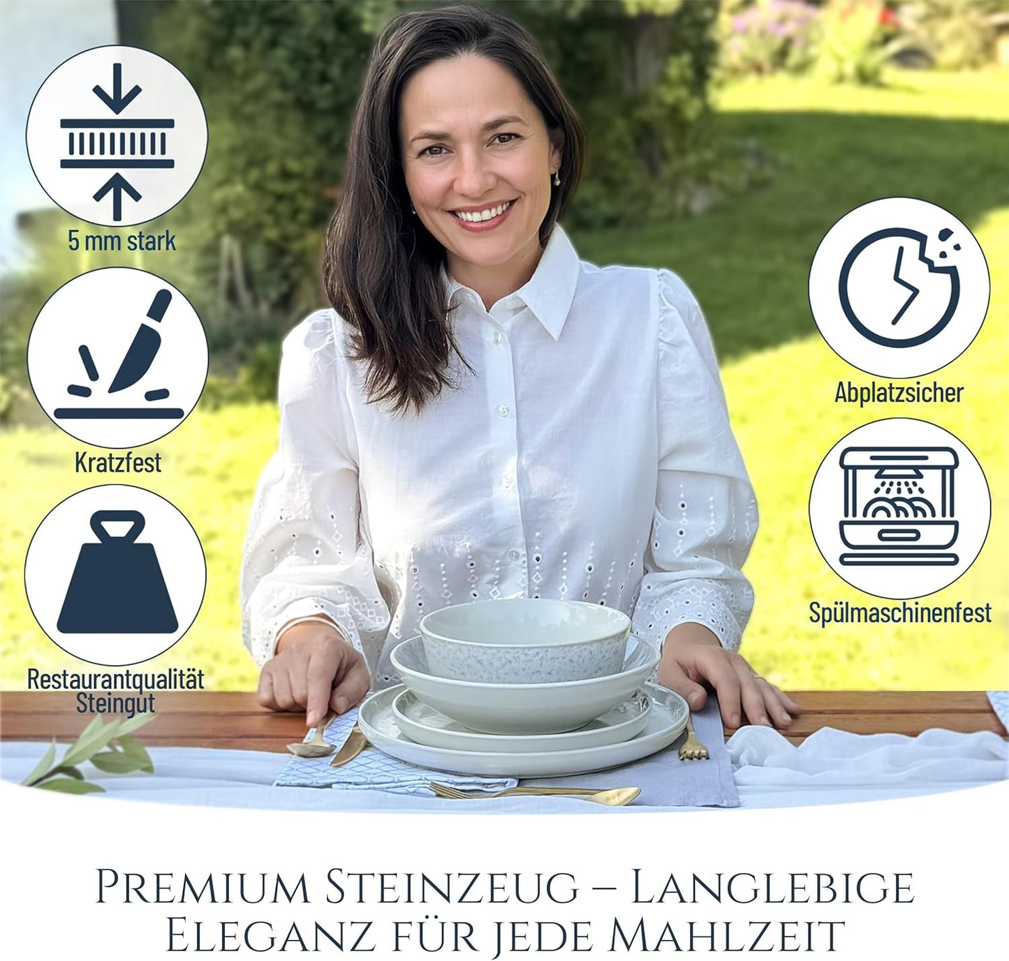 48-delars keramiskt stengods servisset för 12, Ibiza design, TESTVINNARE. Ett underbart keramiskt medelhavsservis av stengods med skålar och tallrikar. Pure Living servisset, beige.
