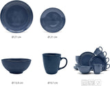 ECHTWERK "Alicia" 16 delar vintage kombinerat servisset Modern design för 4 personer Elegant mörkblått stengods servisset med 4 tallrikar 4 sidotallrikar 4 skålar 4 tekoppar