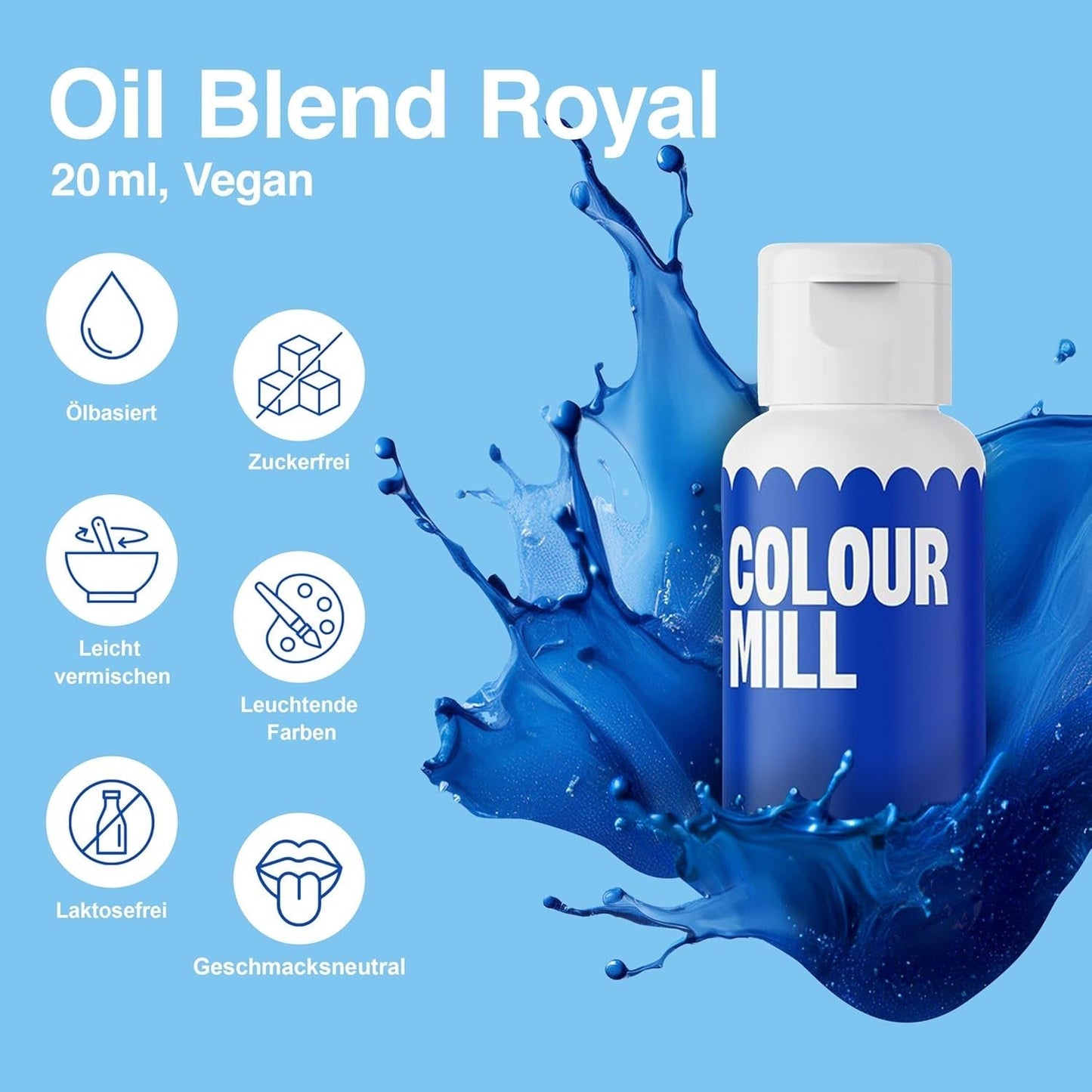 Color Mill Liquid Food Coloring Set - 5 x 20 ml oljebaserad (svart, varm rosa, lila, röd och blå) - UV-beständig - Perfekt för bakning och som topping för tårtor, muffins och tårtdekorationer