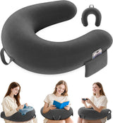 Spel- och läskudde, Läskudde för säng/soffa/golv, matning/virkad kudde med stor ergonomisk spelkudde, Gamerkudde för iPad/laptop - svart