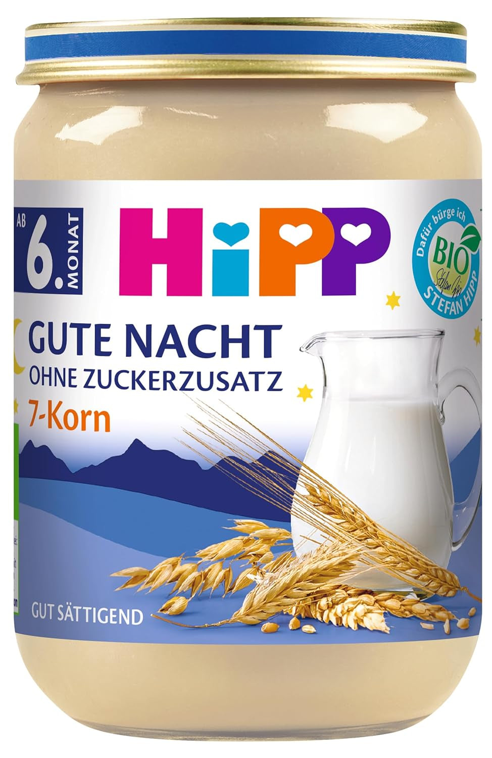 HiPP Organic Good Night med 7 flingor (6 x 190g), barnmat från 6 månader, inget tillsatt socker, mycket mättande, bästa ekologiska kvalitet