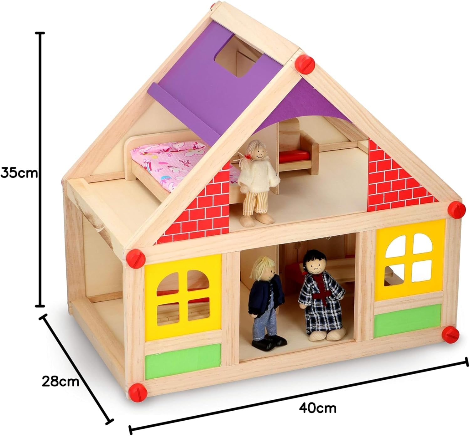 Marionette Wooden Toys - Dockhus i trä med möbler och dockor - 11 stycken Dockhus Naty Shop
