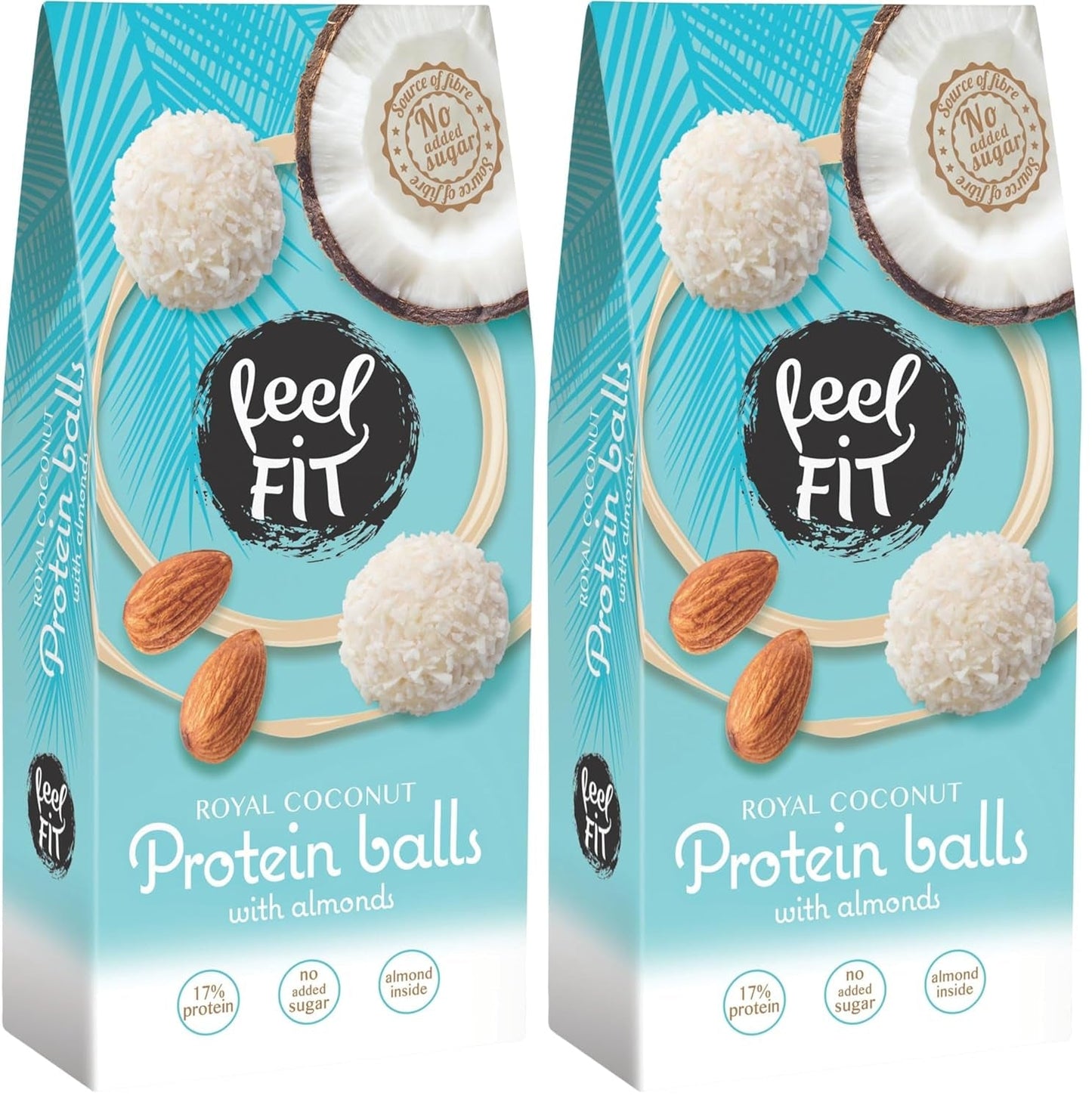 Sockerfria kokospraliner med mandel, feel FIT, utan tillsatt socker, 17% protein, 63 g